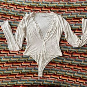 Good American Deep V Henley Bodysuit Size 2 Small White Thong